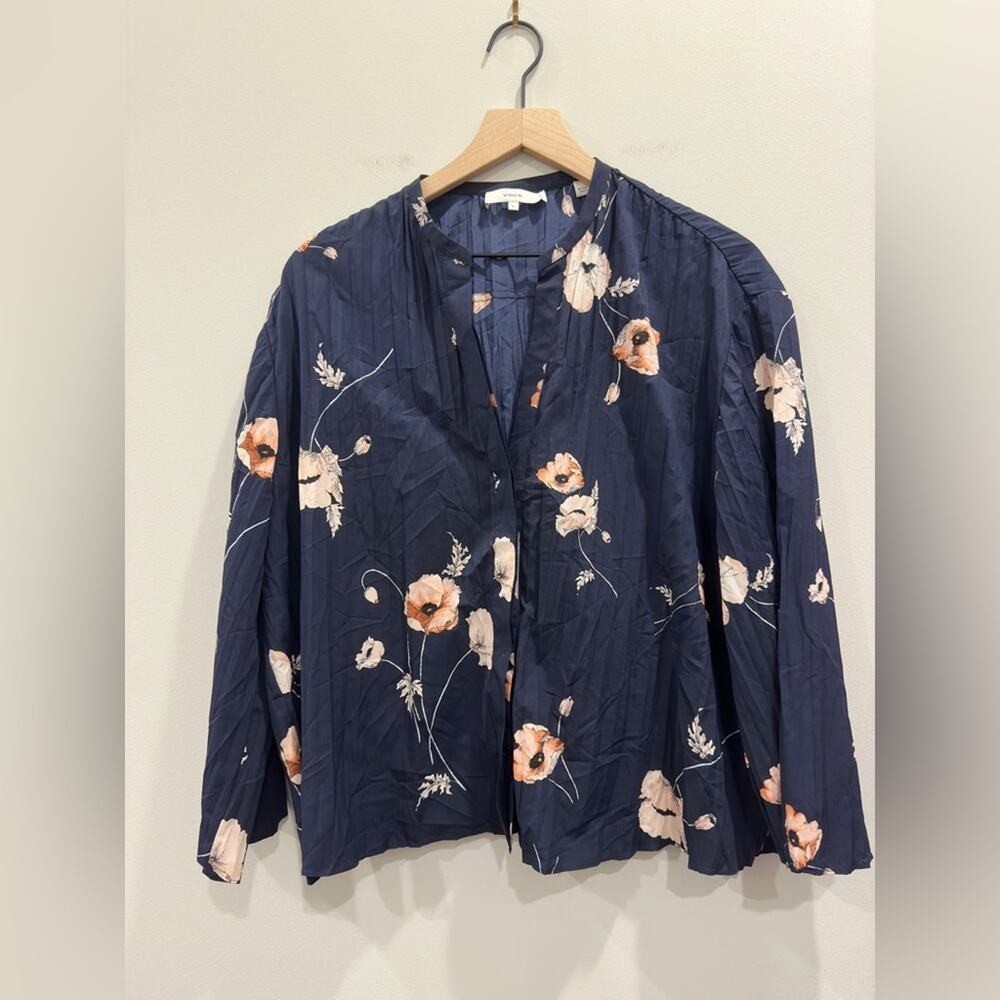 Vince Tossed Poppy Pleated 3/4 Sleeve Blouse (size L) - Picture 6 of 9
